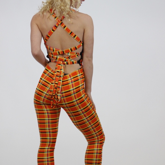 Orange plaid jumpsuit - Picture 2 of 2